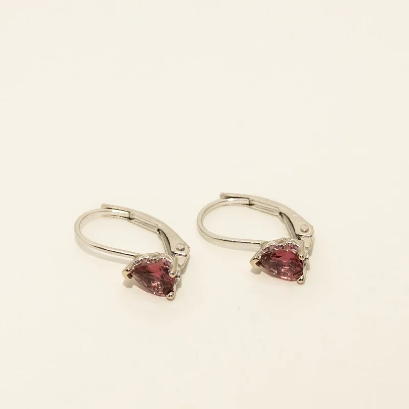 Drop Earrings for Casual Outfit -Maine Pink Tourmaline Pear Shape Leverback Earrings in 14kt White Gold