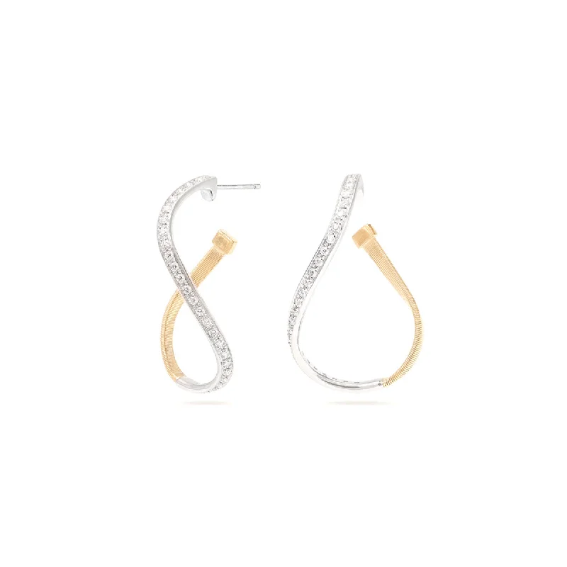 Drop Earrings for Everyday Glamour -Marco Bicego Marrakech Twisted Irregular Hoops with Diamond Pavé