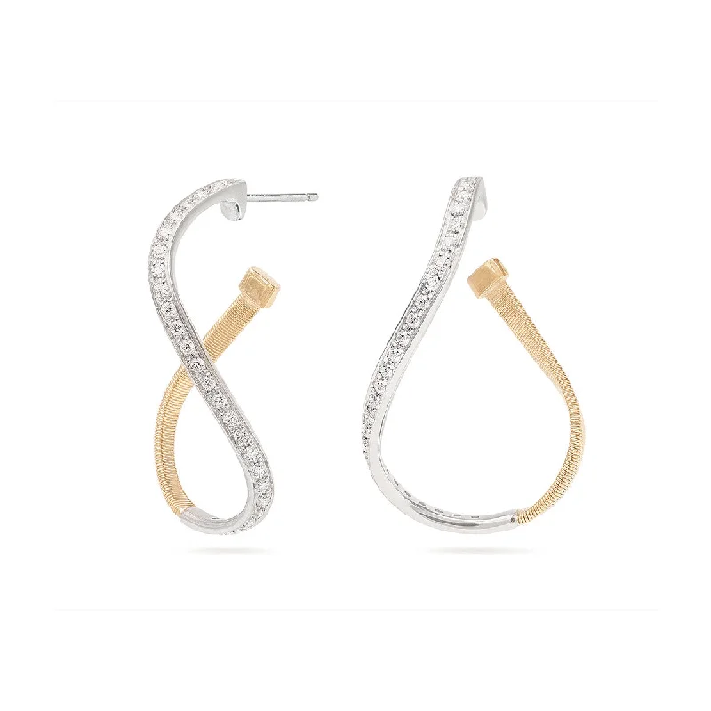 Retro Drop Earrings for Nostalgia -Marco Bicego Marrakech Twisted Irregular Medium Hoops with Diamond Pavé