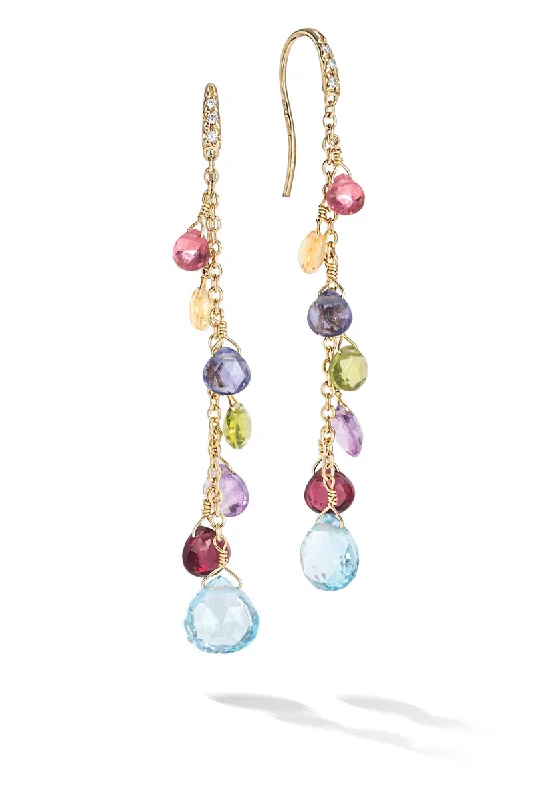 Drop Earrings with Keyhole Designs -Marco Bicego Paradise 18K Yellow Gold Diamond and Mixed Gemstone Long Drop Earrings