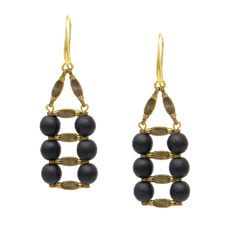 Drop Earrings for Everyday Glamour -Matte Jet Glass Ladder Earrings