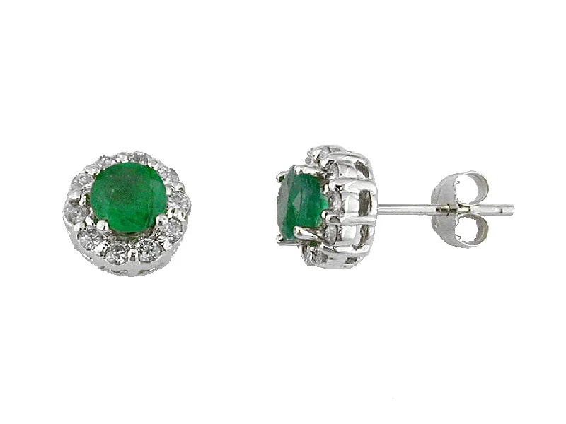 Drop Earrings with Vine Designs -14K White Gold Emerald and Diamond Earrings