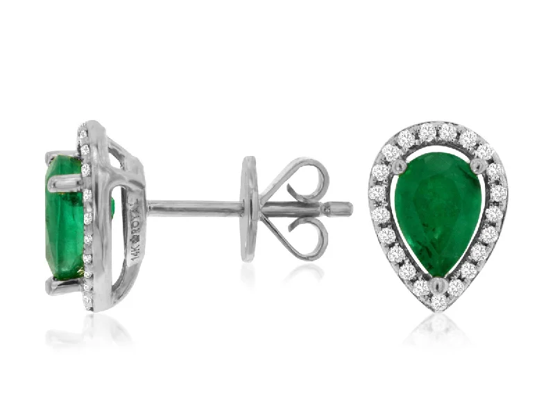 Drop Earrings with Keyhole Designs -14K White Gold Emerald and Diamond Earrings