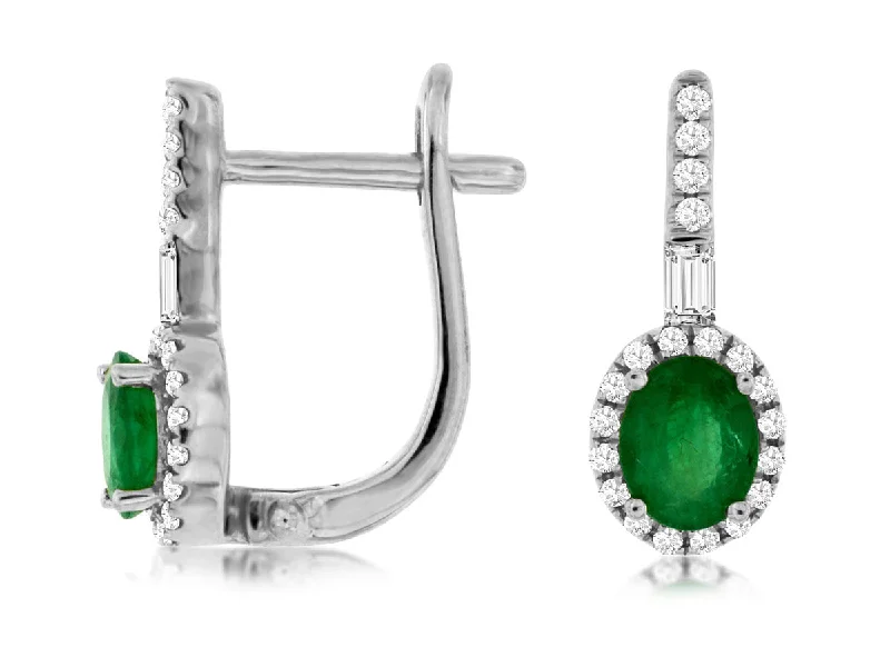 Drop Earrings with Infinity Symbols -14K White Gold Emerald and Diamond Earrings