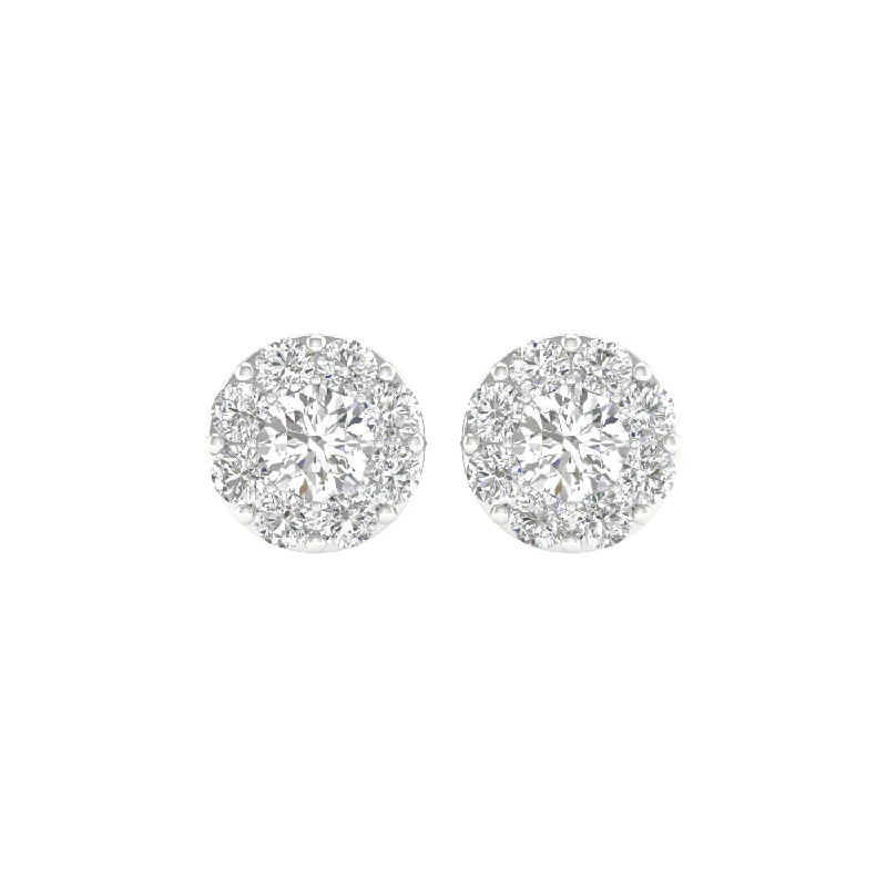 Drop Earrings for Christmas Party -14K White Gold Lab Grown Diamond Halo Stud Earrings