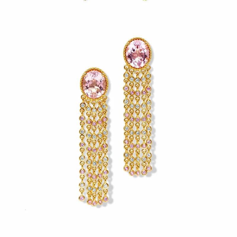 Drop Earrings with Enamel Coating -Morganite Chain Earrings