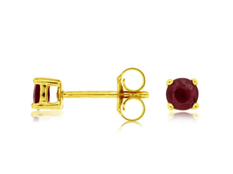 Heavy Duty Drop Earrings for Durability -14K Yellow Gold Ruby Stud Earrings