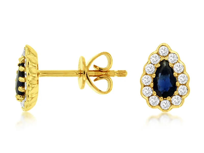 Clip On Drop Earrings for Non Pierced -14K Yellow Gold Sapphire and Diamond Stud Earrings