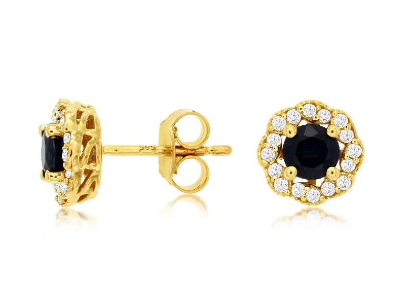 Drop Earrings with Animal Motifs -14K Yellow Gold Sapphire and Diamond Earrings