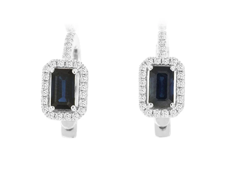 Lightweight Drop Earrings for All Day -14K White Gold Sapphire and Diamond Huggie Earrings