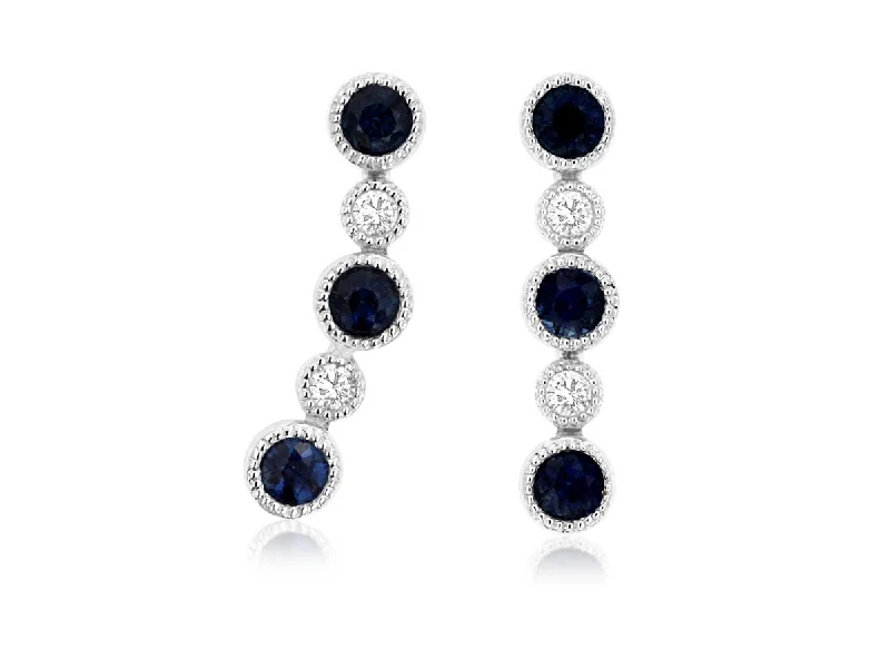 Waterproof Drop Earrings for Outdoor -14K White Gold Sapphire and Diamond Drop Earrings