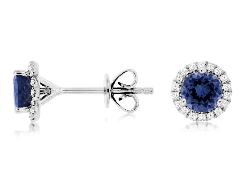 Drop Earrings with Floral Motifs -14K White Gold Tanzanite and Diamond Earrings