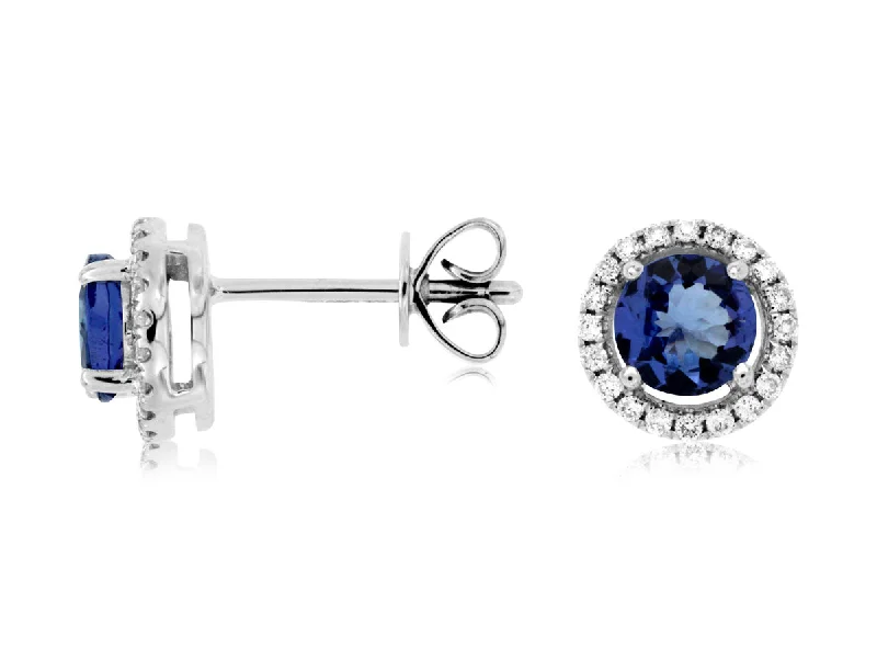 Drop Earrings with Symbolic Elements -14K White Gold Tanzanite and Diamond Earrings