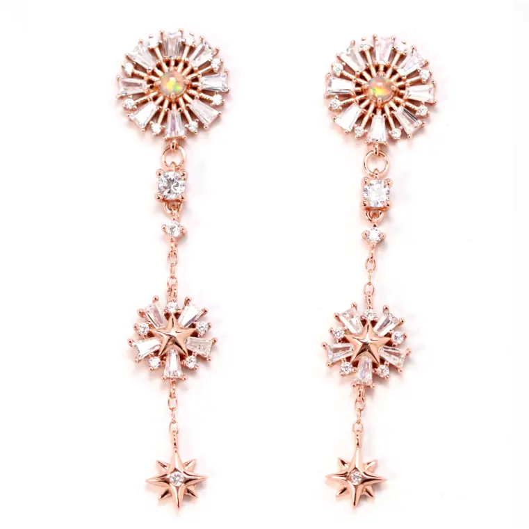 Rhinestone Drop Earrings for Sparkle -Nora Opal Burst Drop Earrings