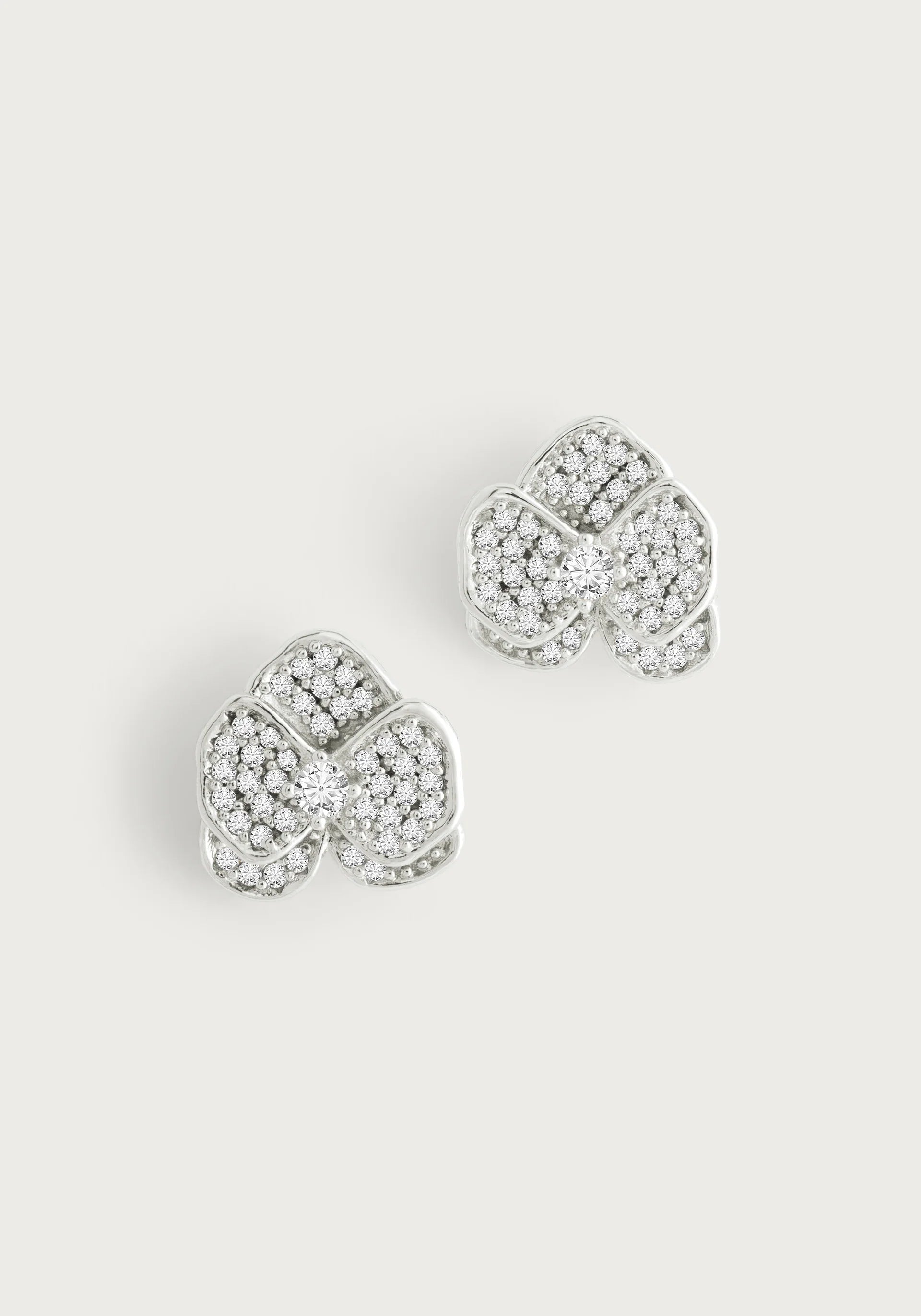 Drop Earrings for School Uniform -Orchid White Pavé Stud Earrings, Silver