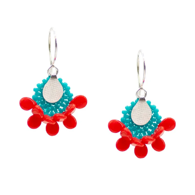 Detachable Drop Earrings with Charms -Ornela Mint & Red Japanese Glass Bead Earrings