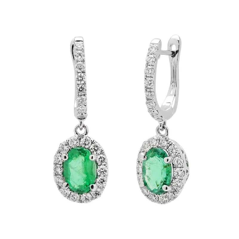 Square Drop Earrings for Modern -Oval Emerald Earrings in 14kt White Gold with Diamonds (3/4ct tw)