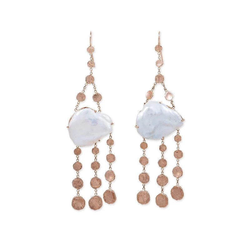 Drop Earrings for Fitness Activities -PEARL GRADUATED DISC CHANDELIER EARRINGS