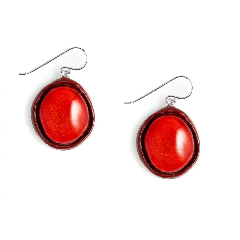 Leverback Drop Earrings for Comfort -Persephone Red Resin Earrings