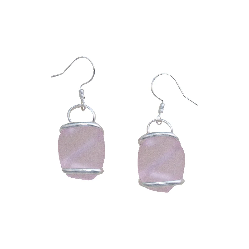 Push Back Drop Earrings for Convenience -Pink Pompano Beach Glass Freeform Earrings