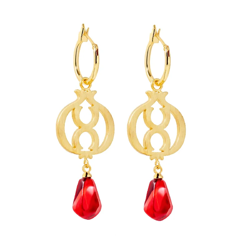 Studded Drop Earrings with Gemstones -Pomegranate Gold Earrings