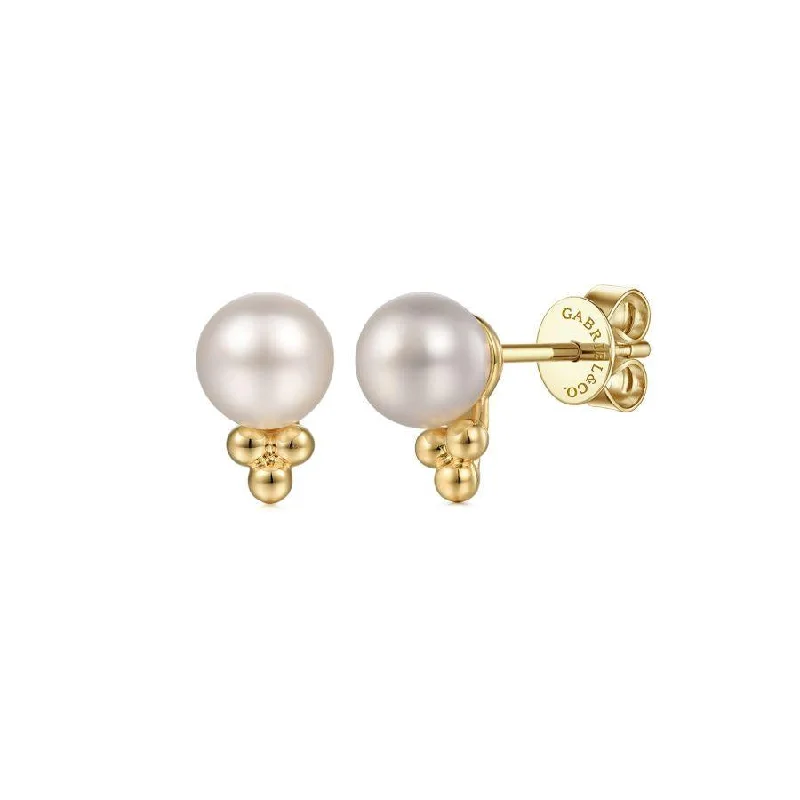 Star Shaped Drop Earrings for Charm -14K Yellow Gold Pearl Stud Earrings