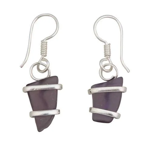 Diamond Drop Earrings for Luxury -Purple Pompano Beach Glass Freeform Earrings