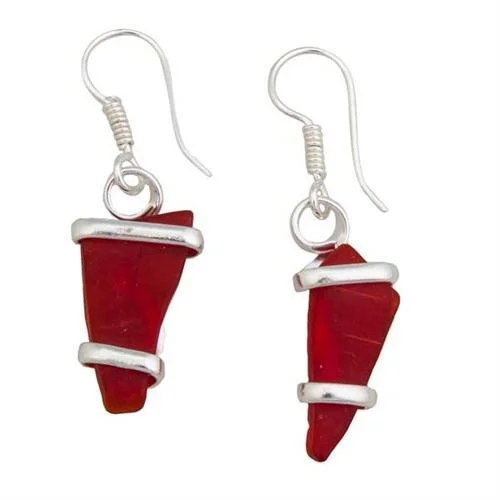 Pearl Drop Earrings for Elegance -Red Pompano Beach Glass Freeform Earrings