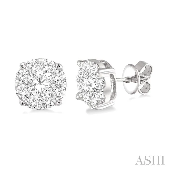 Drop Earrings with Floral Motifs -ROUND SHAPE LOVEBRIGHT ESSENTIAL DIAMOND STUD EARRINGS