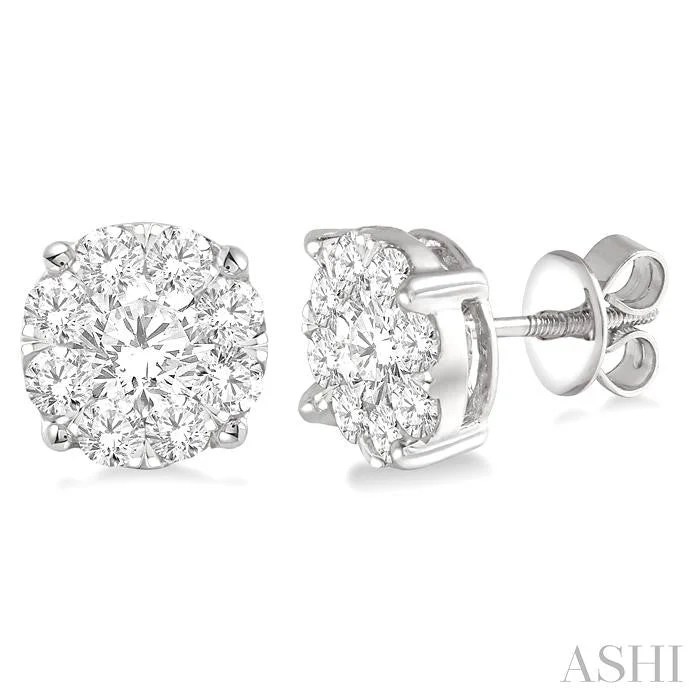 Drop Earrings with Crown Designs -ROUND SHAPE LOVEBRIGHT ESSENTIAL DIAMOND STUD EARRINGS