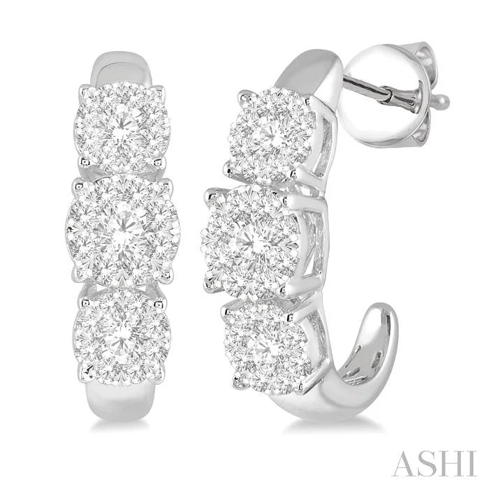 Short Drop Earrings for Subtle -ROUND SHAPE PAST PRESENT & FUTURE LOVEBRIGHT ESSENTIAL DIAMOND HALF HOOP EARRINGS