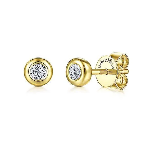 Drop Earrings with Enamel Coating -14K Yellow Gold Bezel Set White Sapphire Stud Earrings