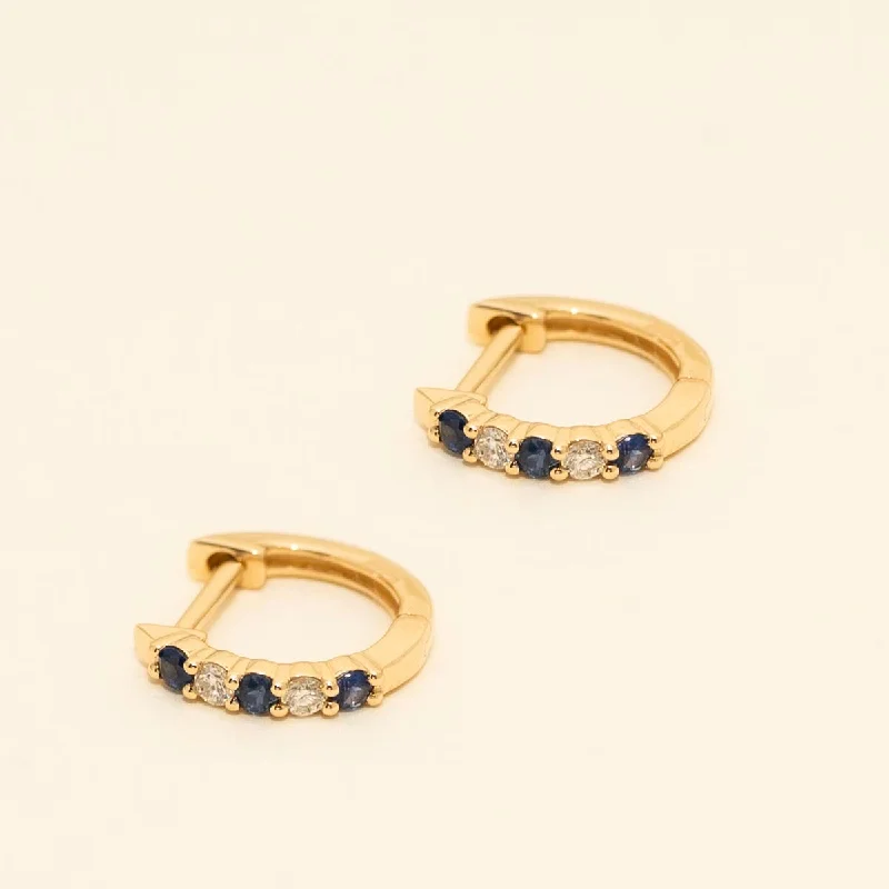 Round Drop Earrings for Classic -Sapphire Huggie Hoop Earrings in 14kt Yellow Gold with Diamonds (1/10ct tw)