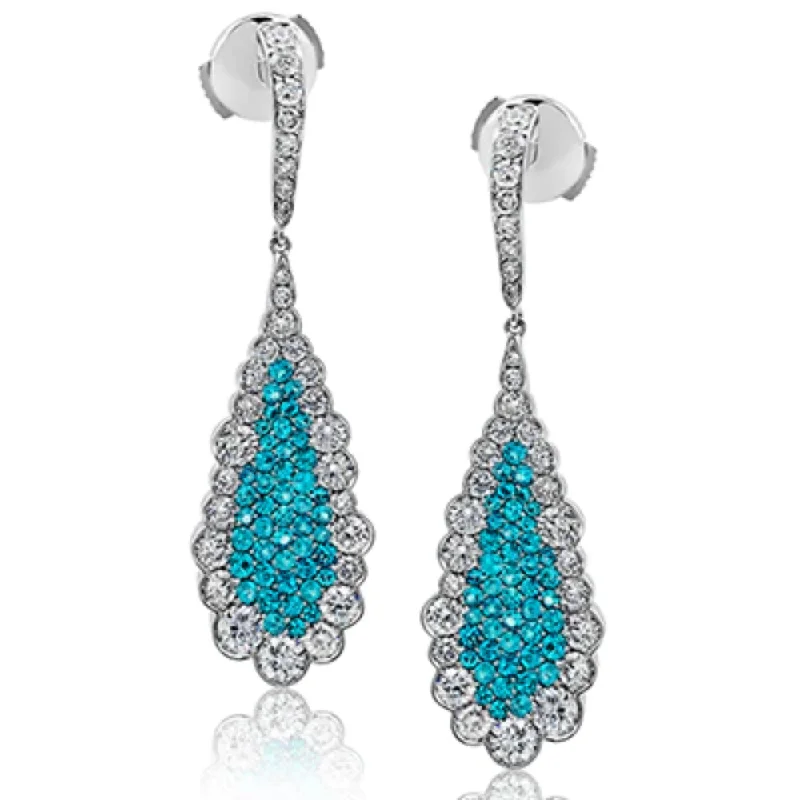 Bohemian Drop Earrings with Tassels -Simon G. 18k Diamond & Paraiba Tourmaline Earrings