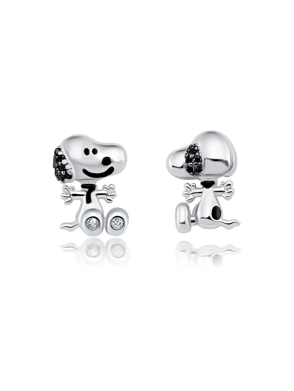 Screw Back Drop Earrings for Security -Snoopy Front/Back Brass Earrings Finished in Pure Platinum