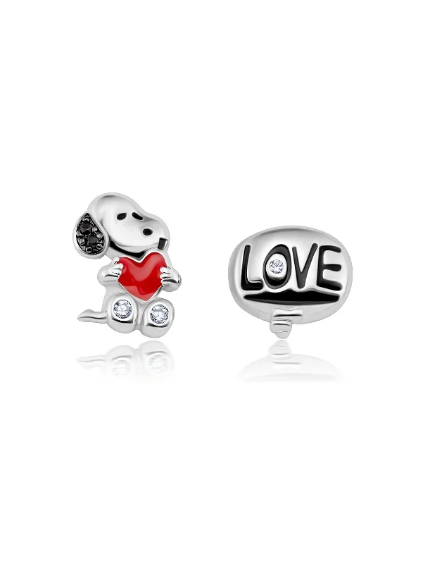 Leverback Drop Earrings for Comfort -Snoopy's Love Brass Earrings Finished in Pure Platinum