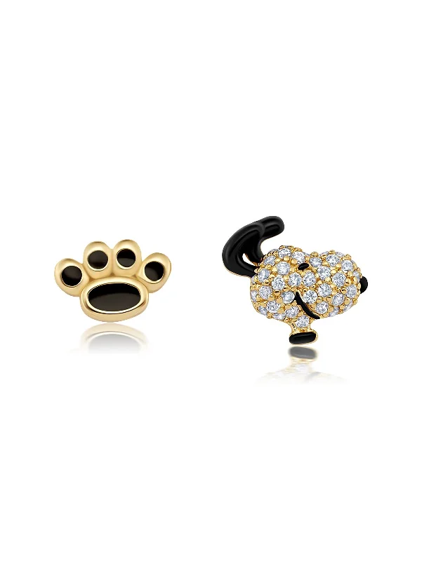 Detachable Drop Earrings with Charms -Snoopy/Paw Brass Earrings Finished in 18kt Yellow Gold