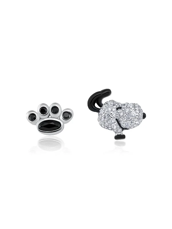 Push Back Drop Earrings for Convenience -Snoopy/Paw Brass Earrings Finished in Pure Platinum