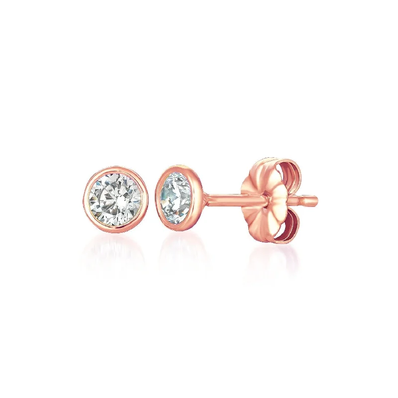 Drop Earrings with Filigree Work -Solitaire Bezel Set Earrings Finished in 18kt Rose Gold - 4.0 Cttw