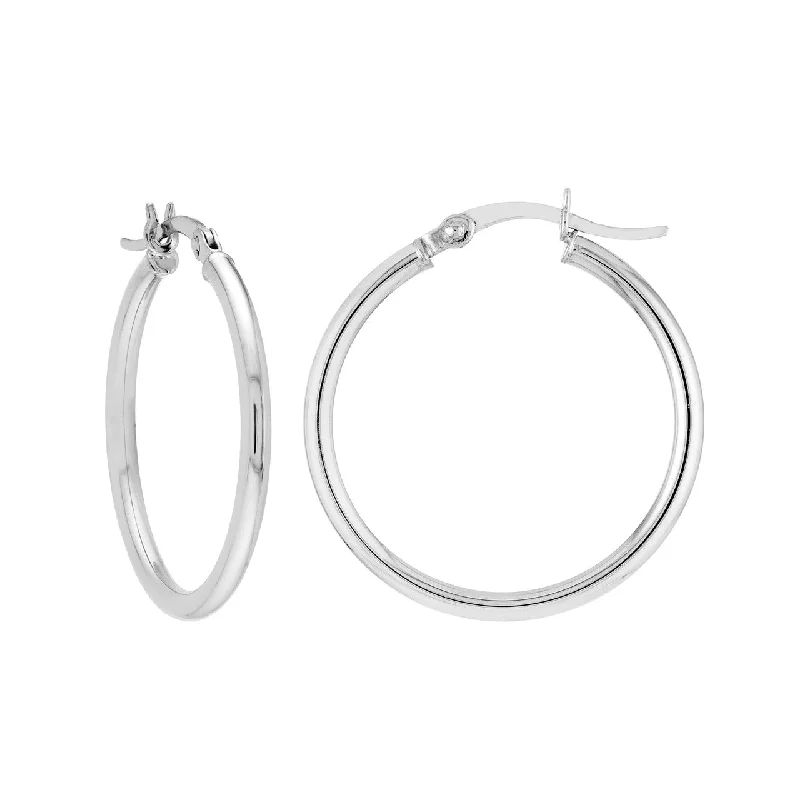 Clip On Drop Earrings for Non Pierced -Sterling Silver 2mm x 25mm Polished Hoop Earrings