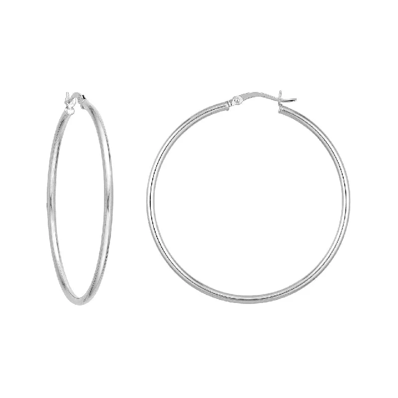 Drop Earrings with Textured Surface -Sterling Silver 2mm x 45mm Polished Hoop Earrings