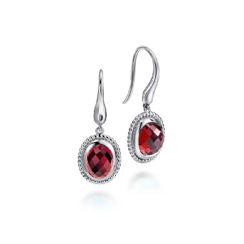 Diamond Drop Earrings for Luxury -Sterling Silver Beaded Oval Garnet Drop Earrings