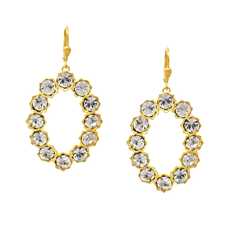 Magnetic Closure Drop Earrings for Easy -Crystal Oval Earrings