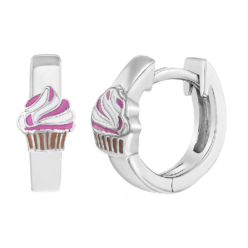 Drop Earrings with Hammered Finish -Children's Sterling Silver Cupcake Hoop Earrings