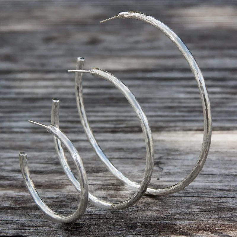 Clip On Drop Earrings for Non Pierced -Sterling Silver Hammered Hoop Earrings