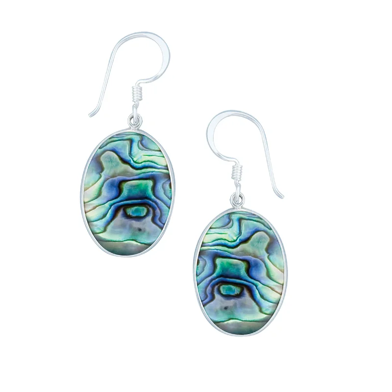 Diamond Drop Earrings for Luxury -Sterling Silver Oval Natural Abalone Drop Earrings