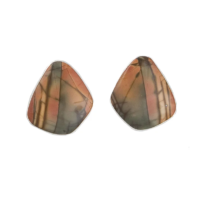 Drop Earrings with Debossed Designs -Sterling Silver Red Creek Jasper Post Earrings