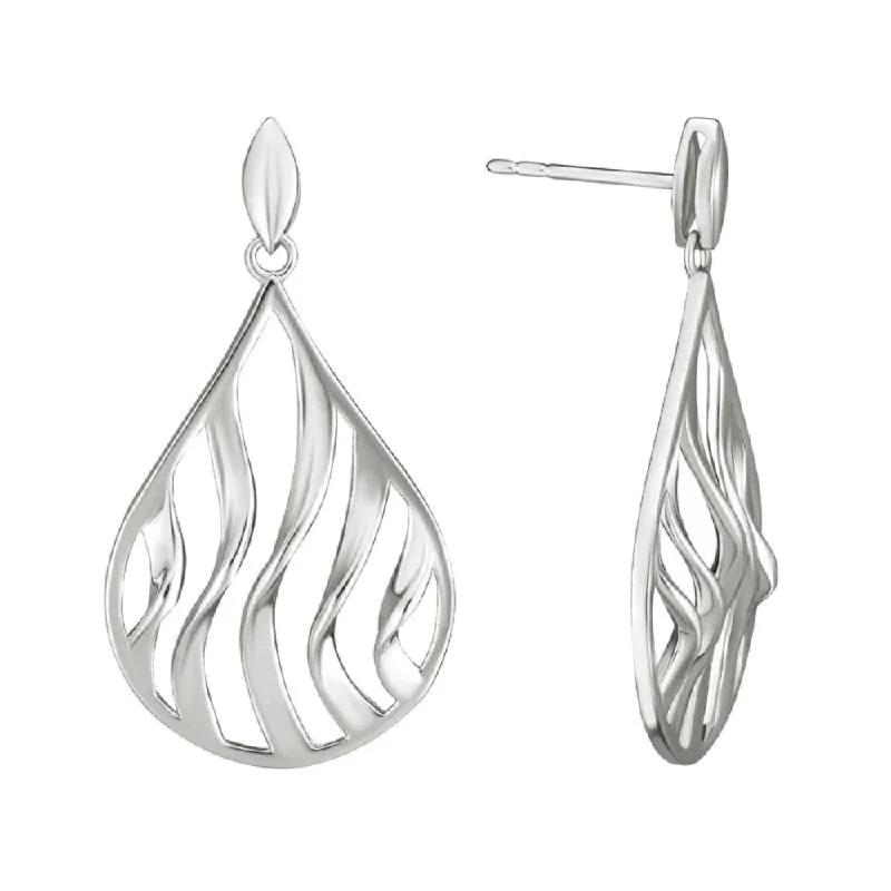 Oval Drop Earrings for Grace -Sterling Silver Teardrop Wave Earrings