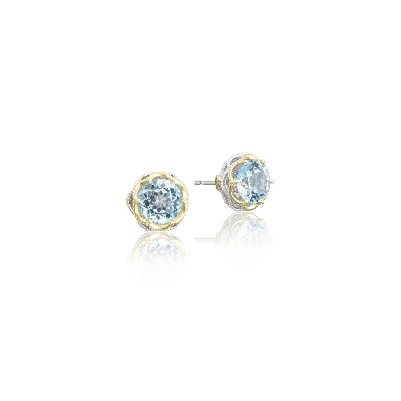 Gothic Drop Earrings with Dark Tone -Tacori Crescent Crown Sky Blue Topaz Stud Earrings