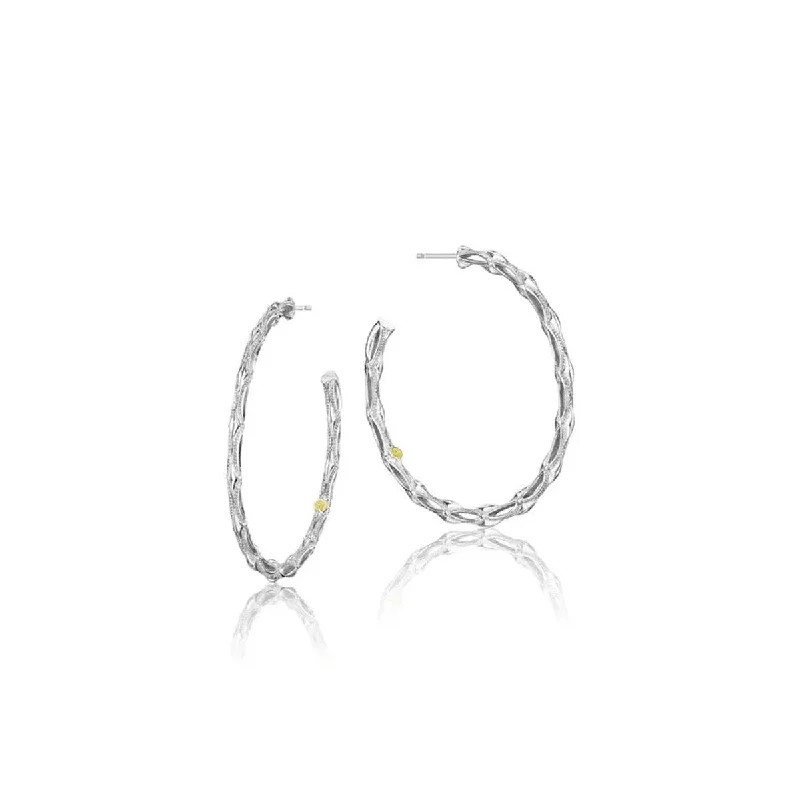 Hippie Drop Earrings with Beads -Tacori Classic Rock Slim Silver Crescent Hoop Earrings